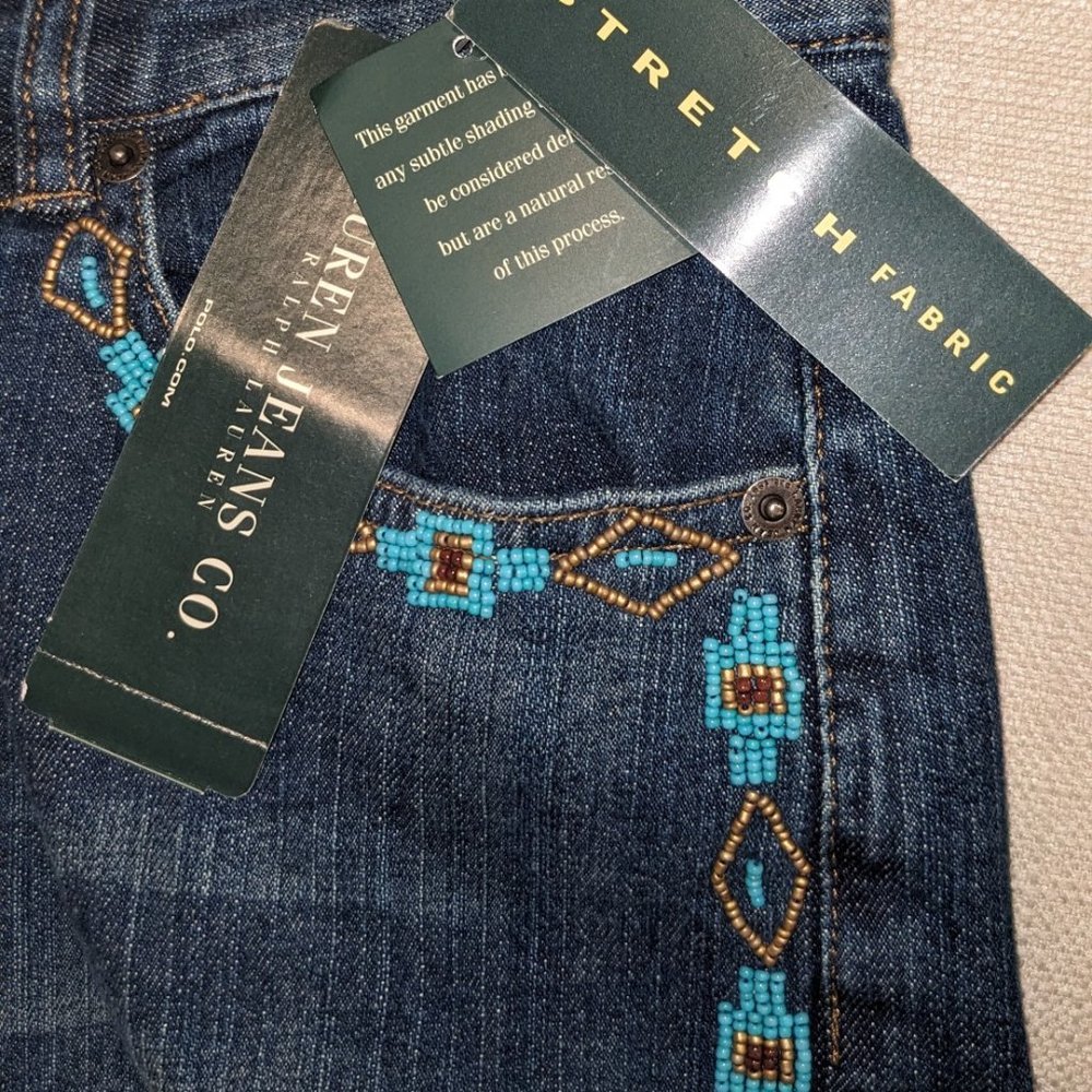 VINTAGE RALPH LAUREN Women's Jeans New Sz 12 Beading Side Seams and Pocket